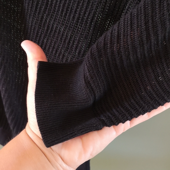 Slinky Sheer Knit Stretchy Slouchy 3/4 Sleeve Sweater Sz M Ricki's Black - Picture 5 of 7